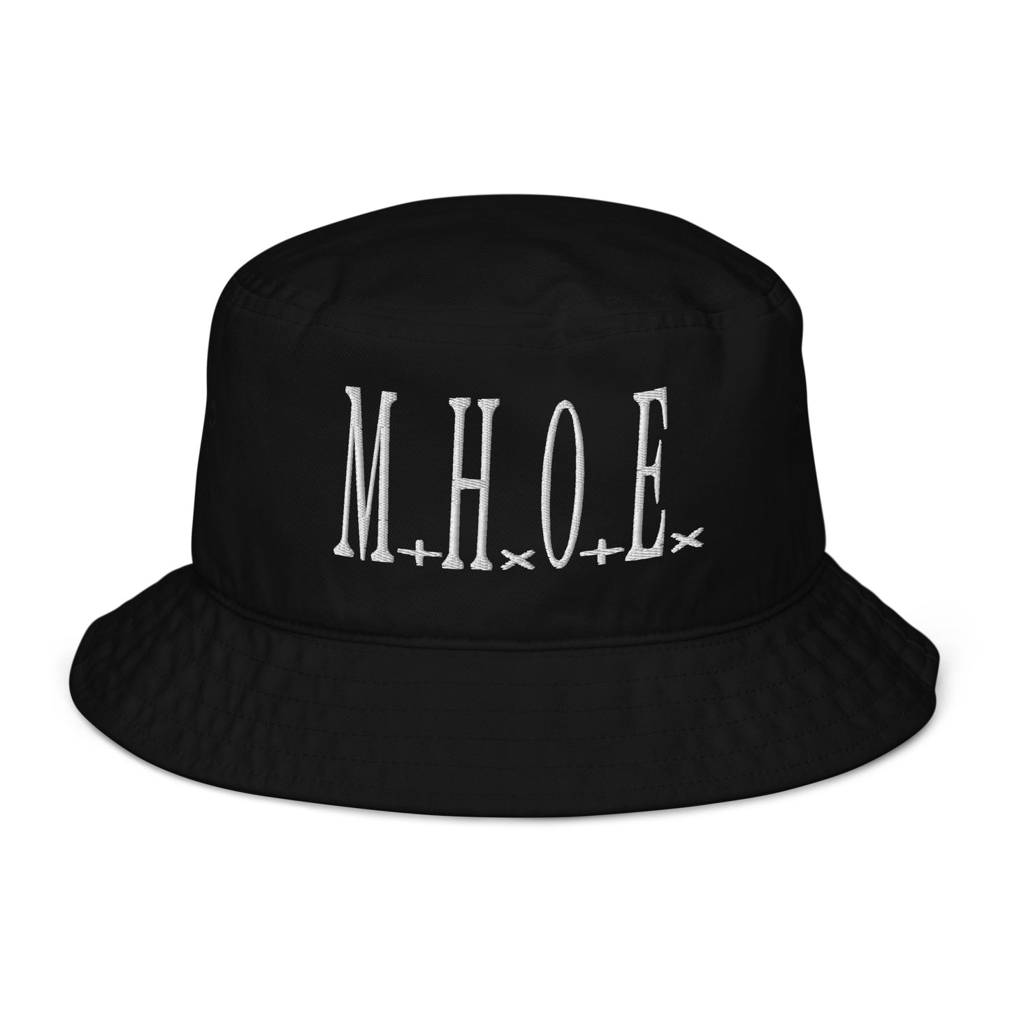 All black M.H.O.E Organic bucket hat (White Embroidery)
